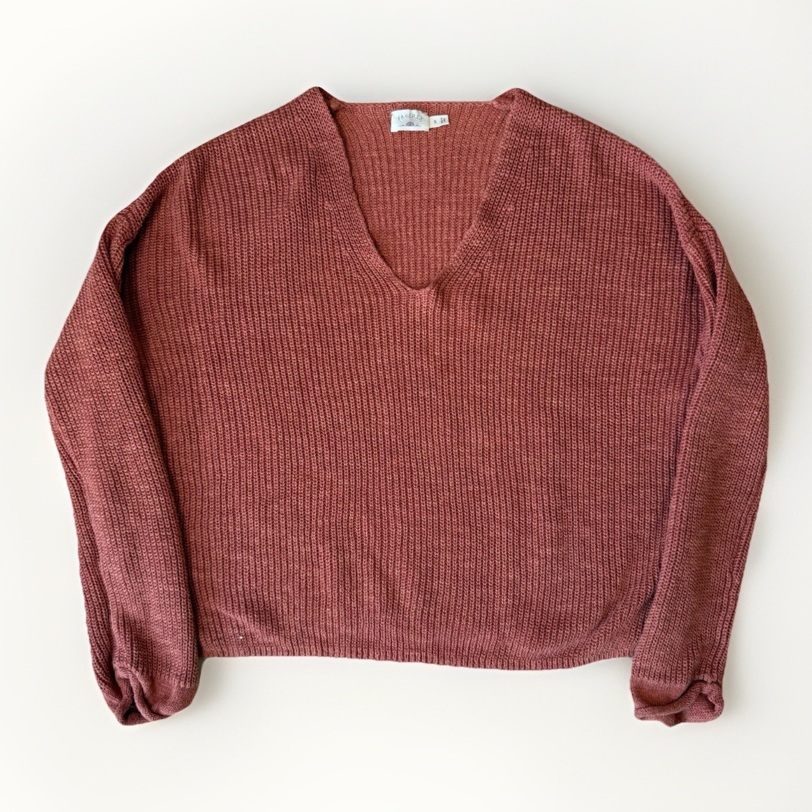 Faherty Sweater Women's Small Rust Orange Linen Cotton Minimalist Cotton